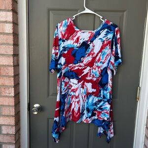 Avenue Abstract Red, Blue & White Tunic Top
